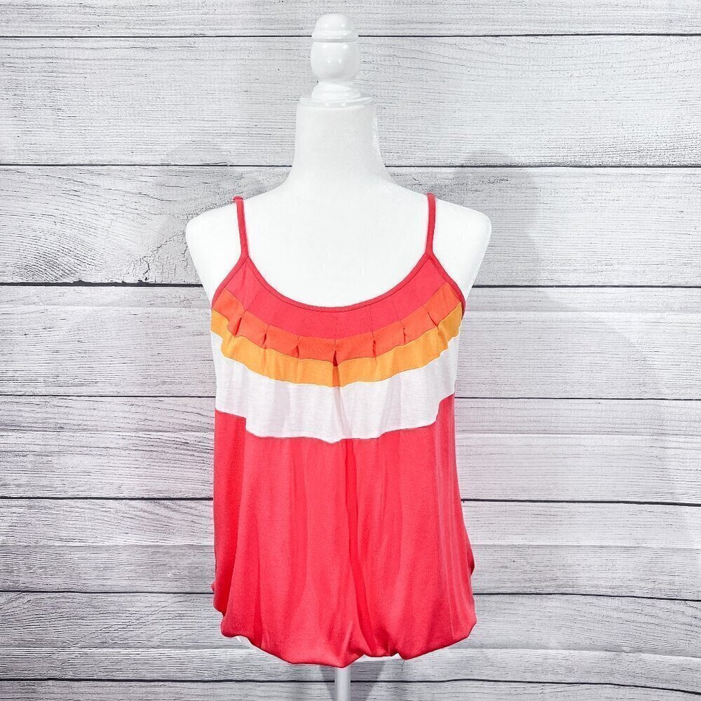 New York & Company Tank Top | Coral & Orange | Medium | Scoop Neck | Colorful